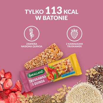 Bakalland, Truskawka i Quinoa, baton zbożowy bez dodatku cukru, 30 g