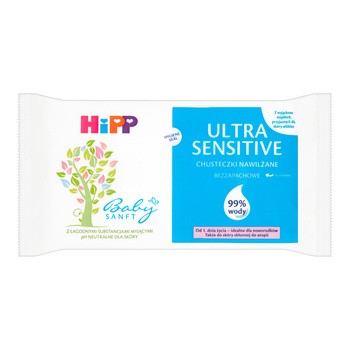 HiPP Babysanft Ultra-, Chusteczki nawilżane 99% wody, od 1. dnia życia, 52 szt.