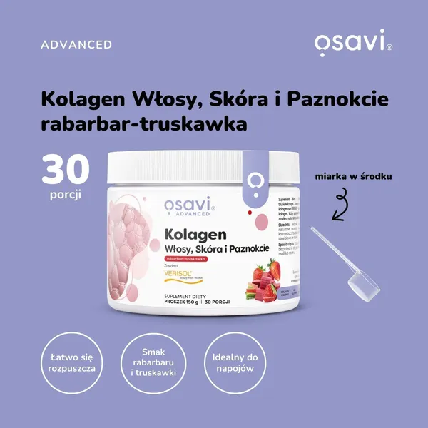 Коллаген Osavi Verisol, для волос, кожи и ногтей, ревень и клубника, порошок, 150 г — фото 4