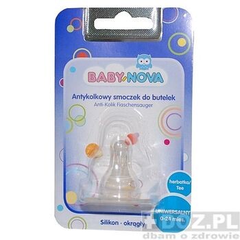 Baby Nova, silikonowy smoczek okrągły na butelkę, herbatka, 0-24 m, 1 szt