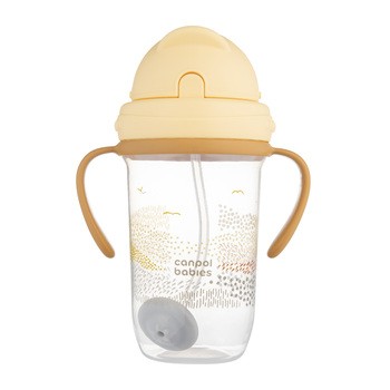 Canpol Babies, Kubek niekapek z rurką i odważnikiem 270 ml, Mountains, żółty, 1 szt.