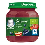 Gerber Organic, jabłko, jagoda, 4 m+, 125 g