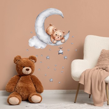 Sipo, Naklejki na ścianę dla dzieci, Miś na księżycu, 1 szt.