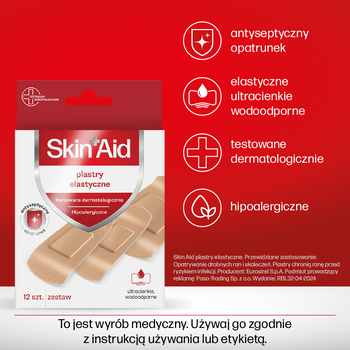 Skin Aid, zestaw plastrów elastycznych, 12 szt.