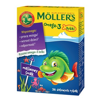 Moller's Omega-3 Rybki, żelki, smak malinowy, 36 szt.