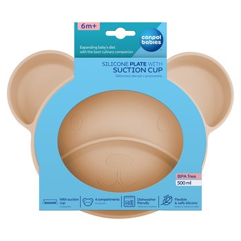 Canpol Babies, silikonowy trójdzielny talerzyk z przyssawką, Miś, beżowy, 1 szt.