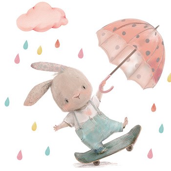 Sipo, Naklejki na ścianę dla dzieci, Króliczek z parasolką, 1 szt.
