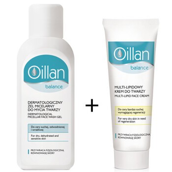 Zestaw Promocyjny Oillan Balance, multi-lipidowy krem, 40 ml + żel micelarny do mycia twarzy, 150 ml - 1 + 1 GRATIS