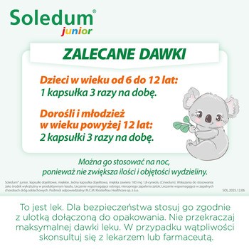 Soledum Junior, 100 mg, kapsułki dojelitowe miękkie, 20 szt.
