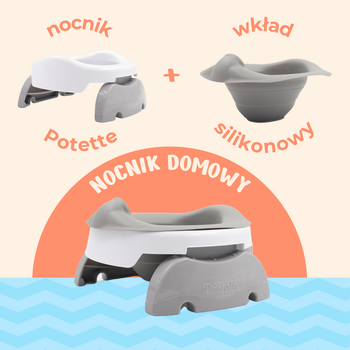 Potette 2w1, Wielofunkcyjny nocnik z wkładem silikonowym i biodegradowalnymi wkładami, różowo-biały