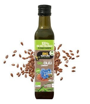Big Nature Olej lniany tłoczony na zimno BIO, 250 ml