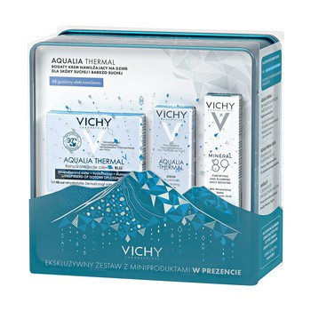 Zestaw Promocyjny Vichy Aqualia Thermal, bogaty krem nawilżający na dzień, 50 ml + serum intensywne i długotrwałe nawilżenie, 3 ml GRATIS + booster wzmacniająco-nawilżający Minéral 89, 10 ml GRATIS