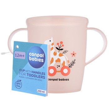 Canpol Babies, kubek otwarty z uchwytami Toys, 250 ml, koralowy, 1 szt.