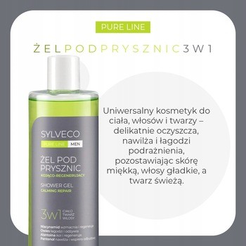 Sylveco Pure Line Men, żel pod prysznic 3w1, kojąco-regenerujący, 400 ml