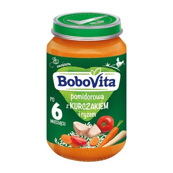 BoboVita, zupka pomidorowa z kurczakiem i ryżem, 6m+, 190 g