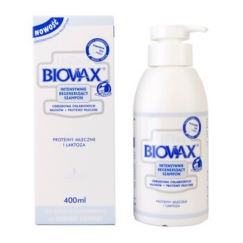 Biovax Latte, intensywnie regenerujący szampon, odbudowa osłabionych włosów, proteiny mleczne, 400 ml