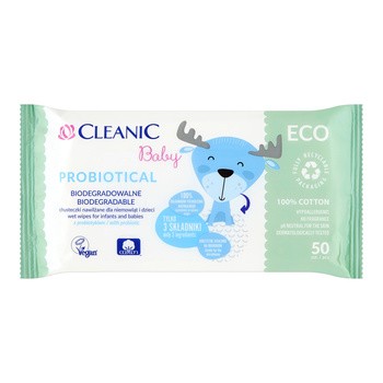Cleanic Baby Probiotical, chusteczki nawilżane dla niemowląt i dzieci, 50 szt.