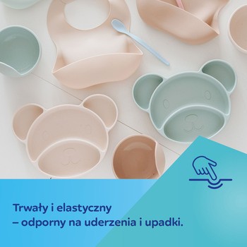 Canpol Babies, silikonowy trójdzielny talerzyk z przyssawką, Miś, beżowy, 1 szt.