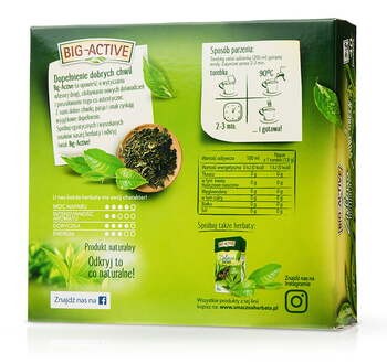 Big-Active, Zielona herbata w torebkach, Pure Green, 60 g (1,5 g x 40 szt.)