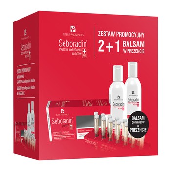 Zestaw Promocyjny Seboradin Przeciw wypadaniu włosów, szampon, 200 ml + ampułki, 14 x 5,5 ml + balsam, 200 ml GRATIS