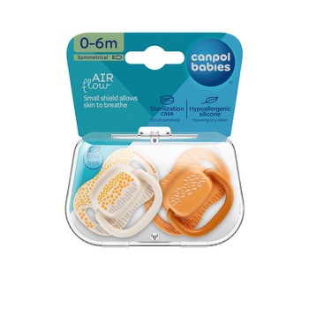 Canpol Babies Mountains, smoczek uspokajający, silikonowy symetryczny, 0-6 m, żółty, 2 szt.