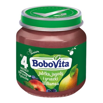BoboVita, jabłka, jagody i gruszki Williamsa, 4 m+, 125 g