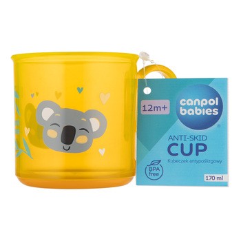 Canpol Babies, kubek antypoślizgowy z uchem Exotic Animals, 170 ml, żółty, 1 szt.