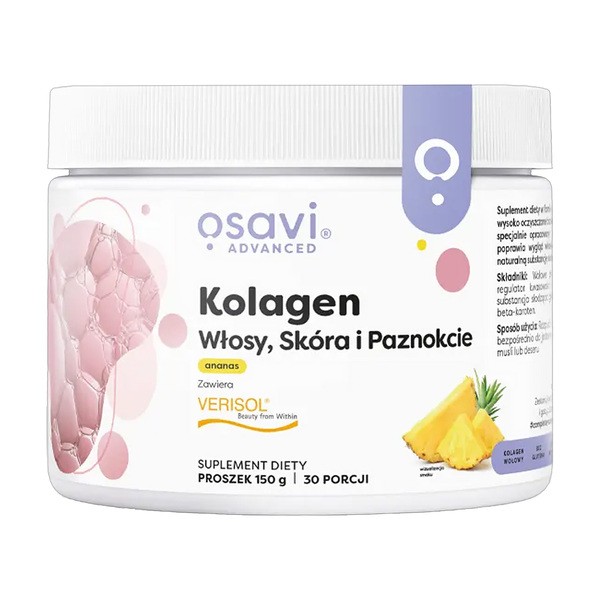 Osavi Osavi Kolagen Włosy, Skóra i Paznokcie, proszek, smak ananasowy, 150 g — Składniki i ocena