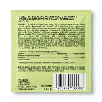 Intenson Kolagen + kwas hialuronowy + witamina C, proszek, smak arbuzowy, 11,5 g