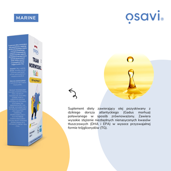 Osavi Tran Norweski Kids 500 mg Omega 3, cytrynowy, olej, 250 ml