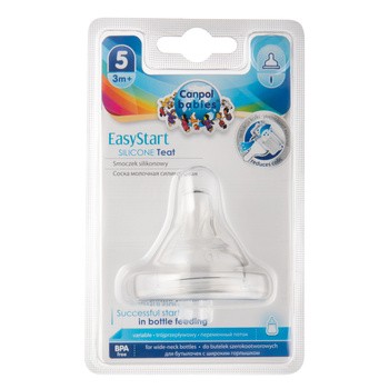 Canpol EasyStart, silikonowy smoczek do butelek szerokich, trójprzepływowy, 3 m+, 1 szt.
