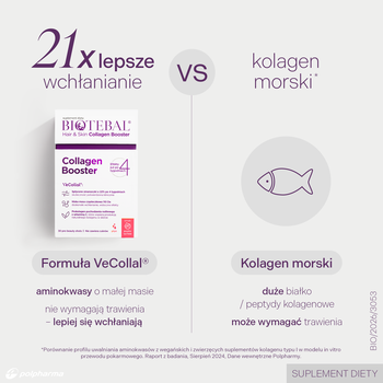 Biotebal Hair & Skin Collagen Booster, saszetki z płynem, Exotic Lychee, 25 ml x 30 szt.