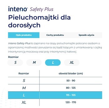 Inteno Safety Plus, pieluchomajtki dla dorosłych, L, 30 szt.