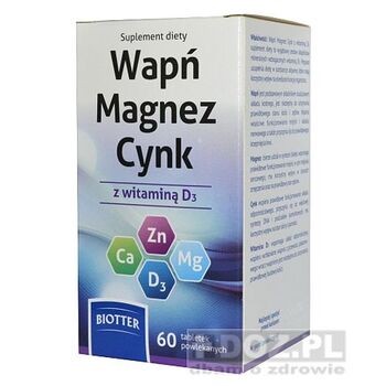 Wapń Magnez Cynk z wit.D, tabletki, Biotter, 60 szt