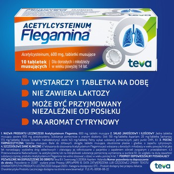 Acetylcysteinum Flegamina, 600 mg, tabletki musujące, 10 szt.