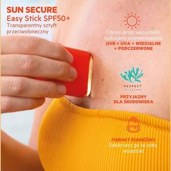 SVR Sun Secure Easy Stick, transparentny sztyft przeciwsłoneczny SPF 50+, 10 g