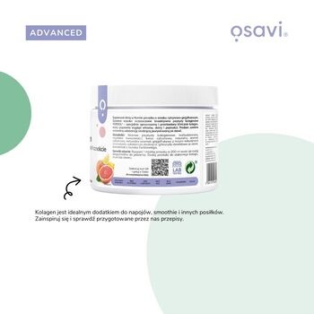 Osavi Kolagen Włosy, Skóra i Paznokcie, proszek, smak cytrynowo-grejpfrutowy, 150 g