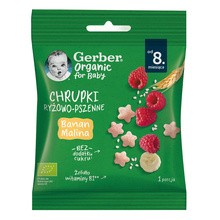 Gerber Organic, chrupki pszenne, banan, malina, 8 m+, 7 g