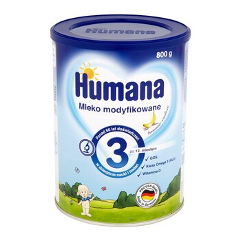 Humana 3, mleko następne, proszek o smaku bananowo-waniliowym, 800 g (puszka)