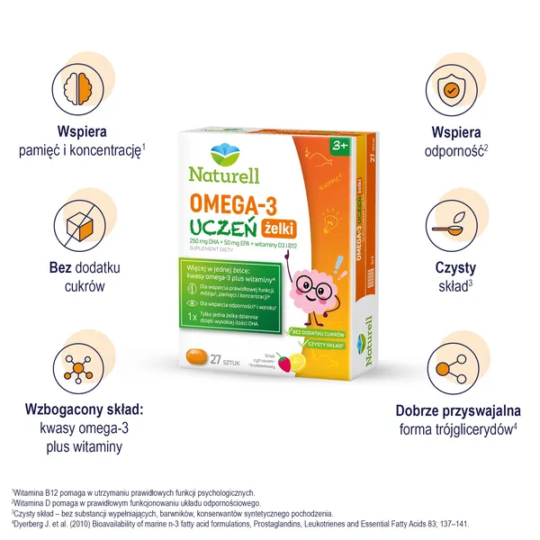 Омега-3 Naturell для детей, с витаминами D3 и B12, жевательные мармеладки, вкус цитрус и клубника, 27 штук — фото 2