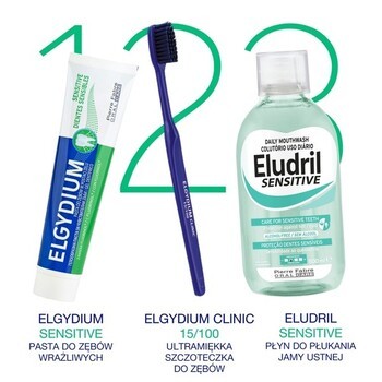 Zestaw Elgydium Sensitive, pasta do zębów w żelu, 75 ml + Elgydium Anti Plaque, pasta do zębów, 75 ml