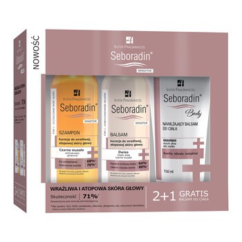 Zestaw Promocyjny Seboradin Sensitive, szampon, 200 ml + balsam do włosów, 200 ml + balsam do ciała, 150 ml