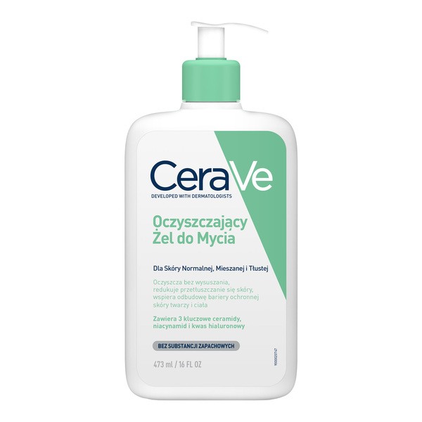 CeraVe CeraVe, oczyszczający żel do mycia z ceramidami dla skóry normalnej i tłustej, 473 ml