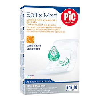 PiC Soffix Med, plaster pooperacyjny z antybakteryjnym opatrunkiem, 12 x 10 cm, 5 szt.