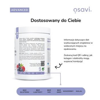 Osavi Kolagen & Elektrolity Witalność i Sport, proszek, smak owoce leśne, 390 g