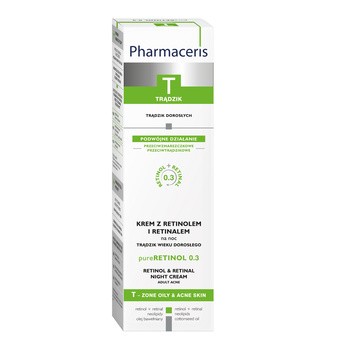 Pharmaceris T pureRetinol 0.3, krem z retinolem i retinalem na trądzik wieku dorosłego na noc, 40 ml