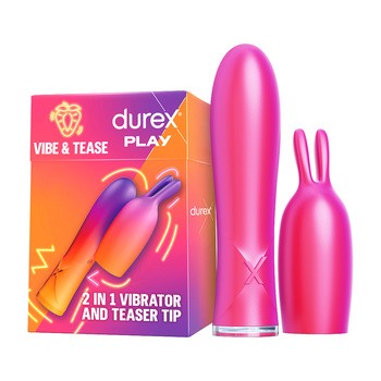 Durex Play 2w1 Vibe&Tease, wibrator i końcówka stymulująca, 1 zestaw