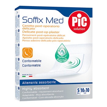 PiC Soffix Med, plaster pooperacyjny z antybakteryjnym opatrunkiem, 10 x 10 cm, 5 szt.
