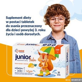 DOZ Product JuniorRutin, tabletki do ssania, smak mango i ananas, 30 szt.