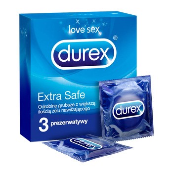 Durex, Extra Safe, prezerwatywy powlekane środkiem nawilżającym, 3 szt